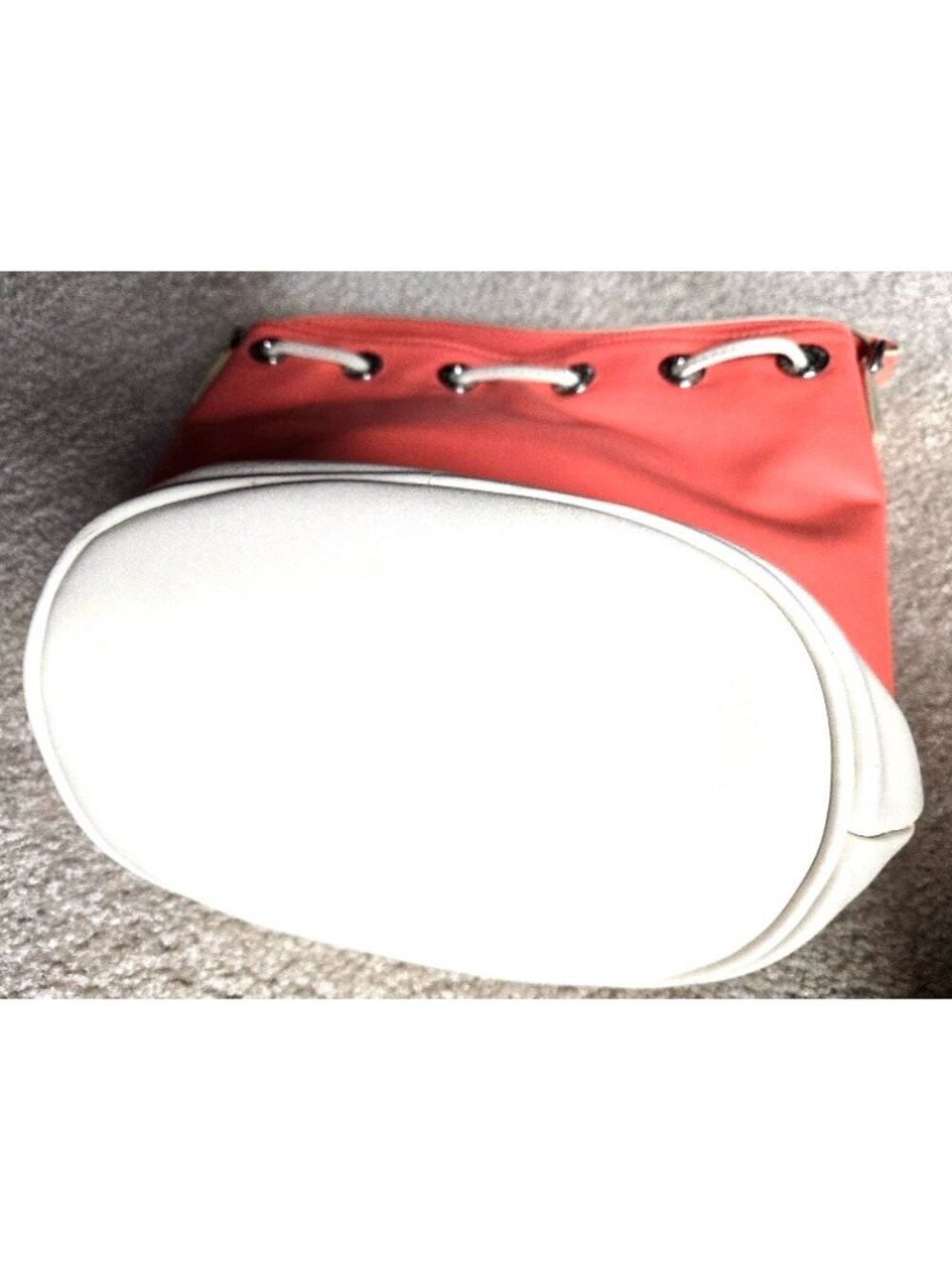 Vera Bradley BUCKET Crossbody Coral & White Faux Leather Drawstring Bag Purse - Picture 8 of 11